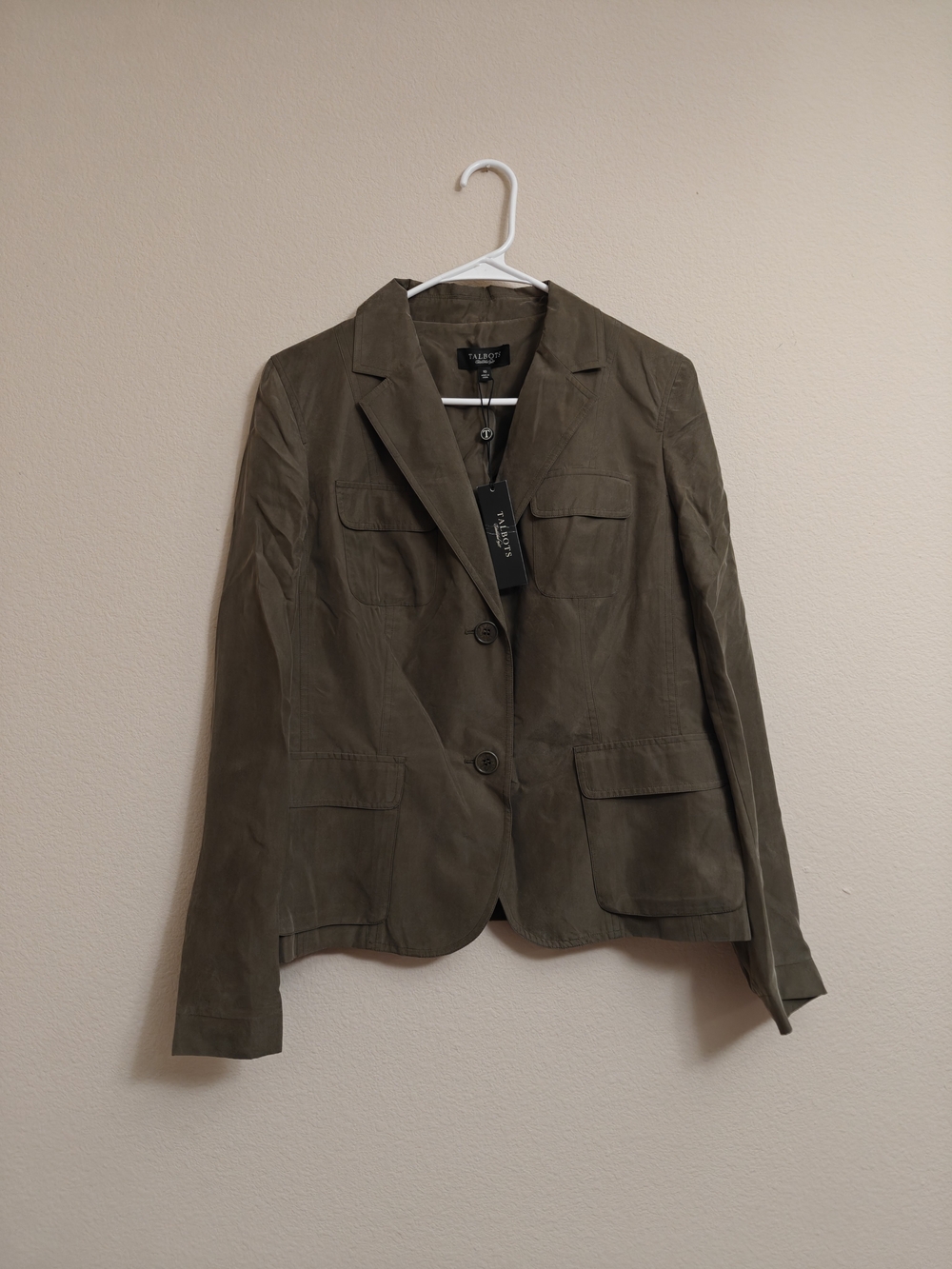 Talbots Army Green 100% Silk Blazer Size 10 New